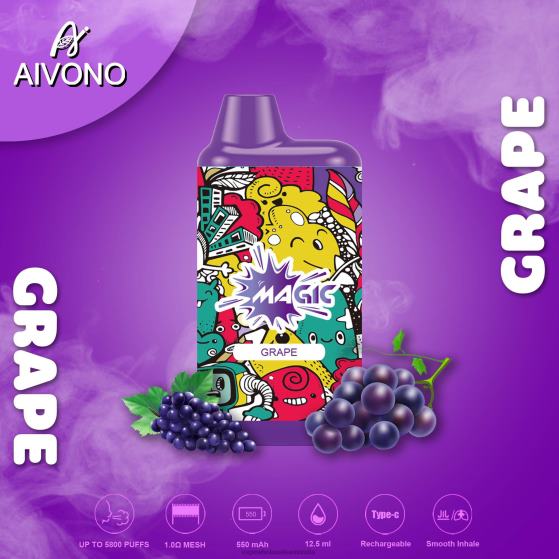 Vaping Supplies Australia - Aivono AIM MAGIC 5800 Mouth Box Cigarette Grape D24H092