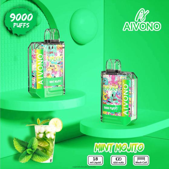 Vaping Supplies Near Me - Aivono AIM XXL 9000 Mouth Sticker Transparent Mint Mojito D24H055