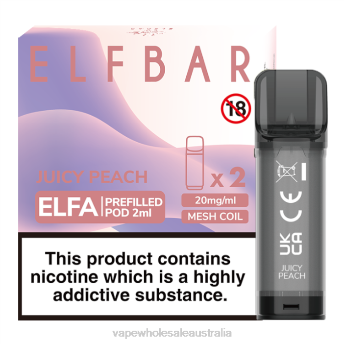 Juicy Peach - vape wholesale distributor 4DF0R332 ELFBAR Elfa Pre-Filled Pod - 2ml - 20mg (2 Pack)